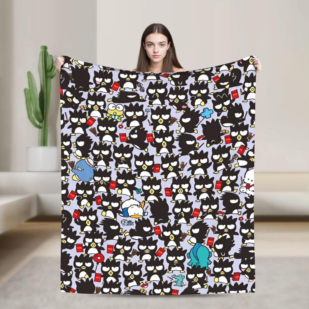 Kawaii Black Penguin Blanket Bad Badtz Maru Super Warm Pattern Plush Throw Blanket For Couch Bed Flannel Bedspread Bed Cover