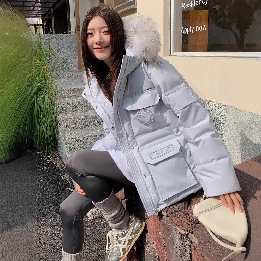 Short Style Parka Down Jacket for Women Winter Thickened Fur Collar College Style Work Jacket for Small People