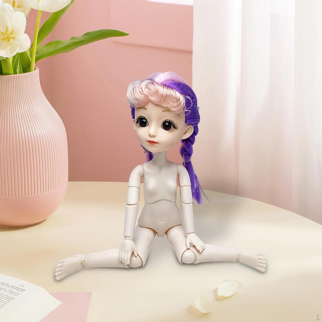 1/6 BJD Doll 3D Eyes Girls Gifts Cute Dress Up Smooth Hair Pretend Play Toy