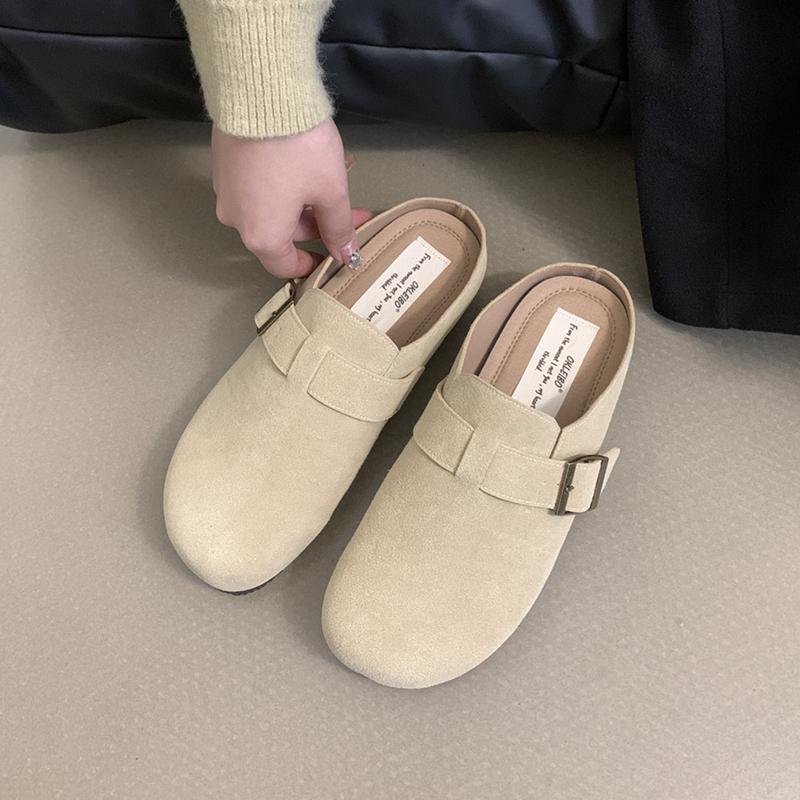 Fashion SUOJIALUN 2024 Spring New Brand Women Slipper Shoes Round Toe Slip On Mules Shoes Fashion Flat Heel Casual Flat Slides Shoes
