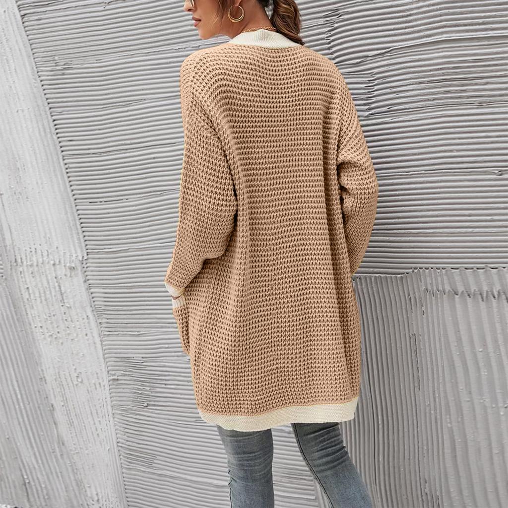 Women Winter Wool Cardigan Solid Patchwork Jacket Sweater Long Loose Thick Coat Cardigan