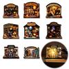 LED Halloween Scenes Vintage Glowing Wooden Tabletop Decor, Light Up 3D Scene Display Spooky Desktop Ornaments for Party, Festive Home Ornament Tiered