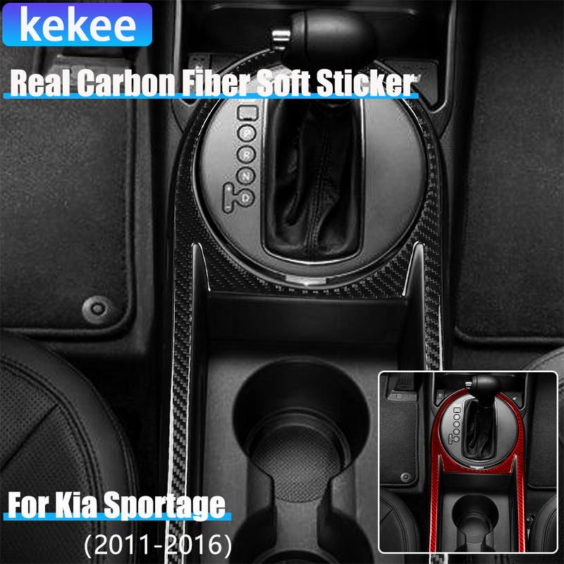Real Carbon Fiber Car Accessories Gear Shift Strip Decorative Cover Soft Sticker For Kia Sportage 2011 2012 2013 2014 2015 2016
