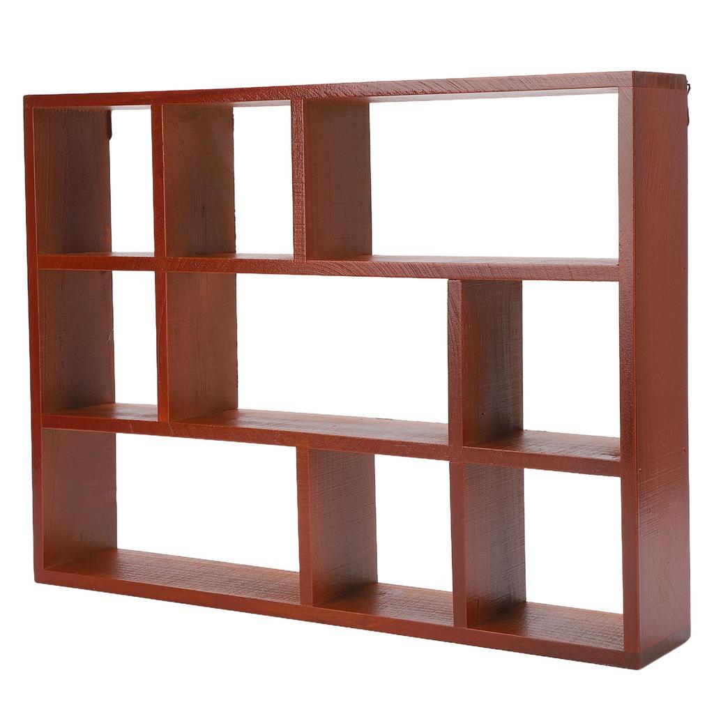 Wooden Wall Desktop Shelf 9 Compartments Multifunctional Vintage Wooden Wall Shelf Makeup  