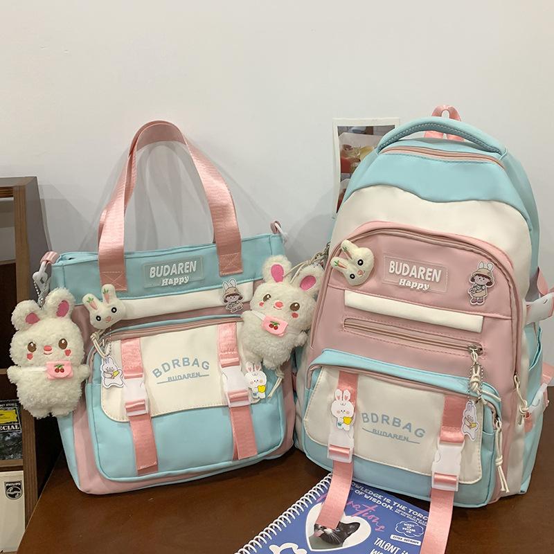 Schoolbag Children Elementary School Girls Junior High School Students Large Capacity Color Blocking Large Capacity Backpack
