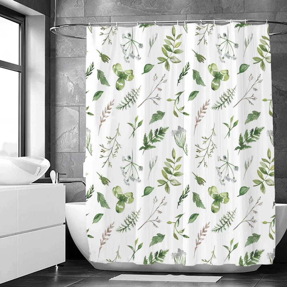 Palm Trees Leaves Shower Curtain Bathroom Waterproof Polyester Shower Curtain Printing Curtains for Bathroom Shower with Hooks