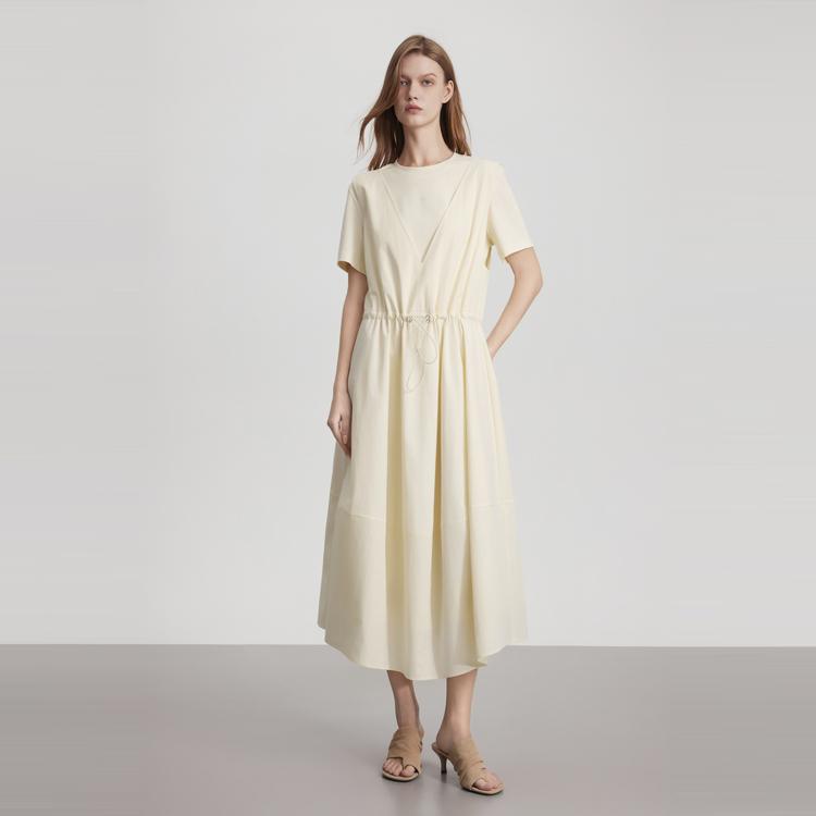 ELLE French Fashion Comfortable Design Patchwork Puff Short Sleeve Dress Women dresses EL51953