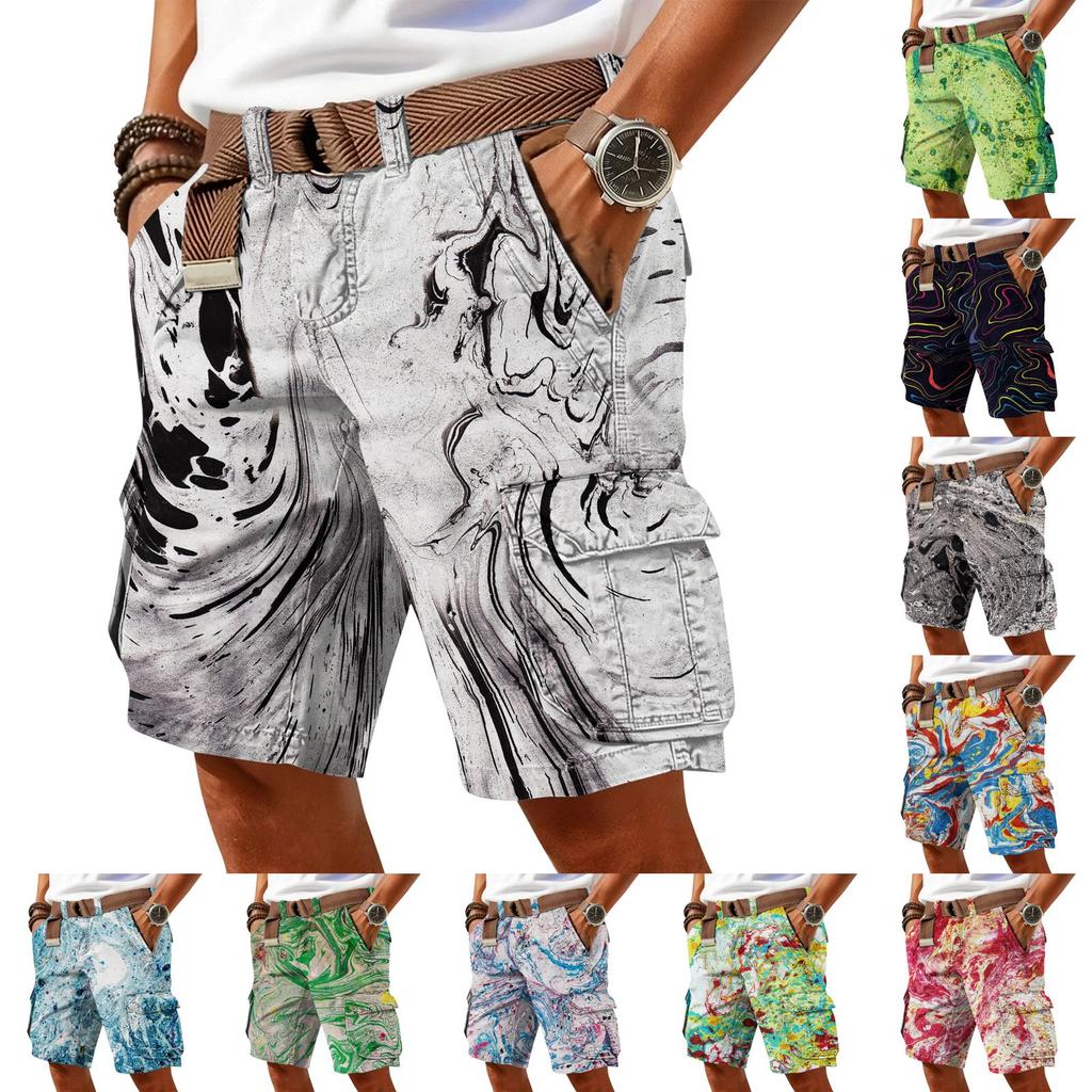 Men's Casual Trendy Colorful Printed Shorts - Men's Multi-pocket Workwear Sports Shorts