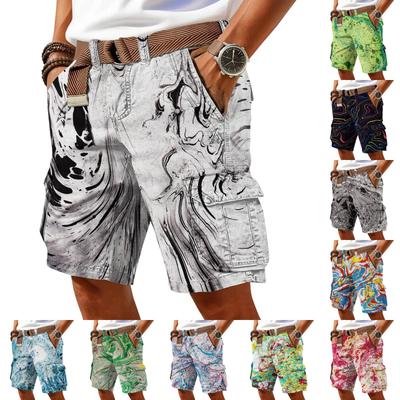 Pantaloncini Cargo Stampati Casual da Uomo con Tasche Multiple Vestibilità Rilassata Lunghezza al Ginocchio Tessuto Resistente Cintura Inclusa per Attività all'Aperto
