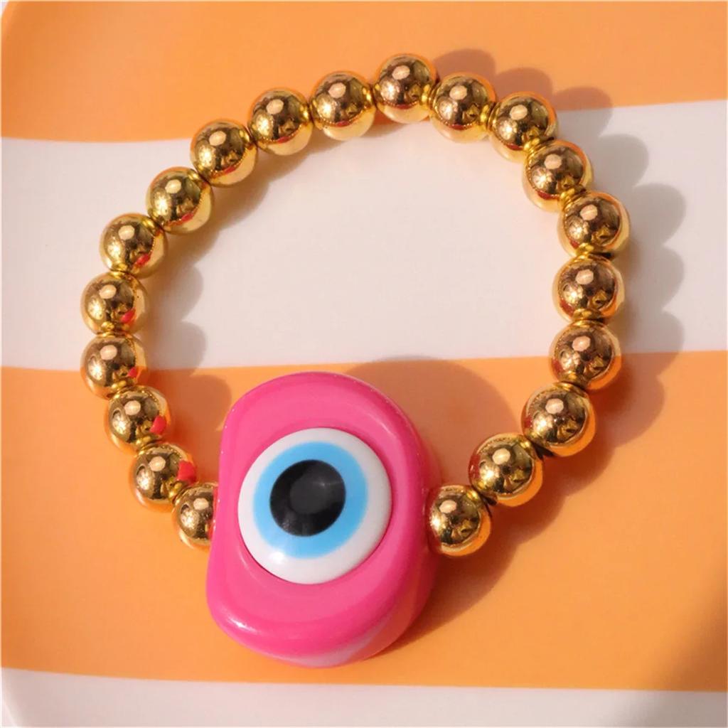 Vintage Cool Resin Blue Evil Eyes Exaggeration Bracelets Round Beaded Bangle Bohemian Jewelry Women Trend Popular Trend Bracelet