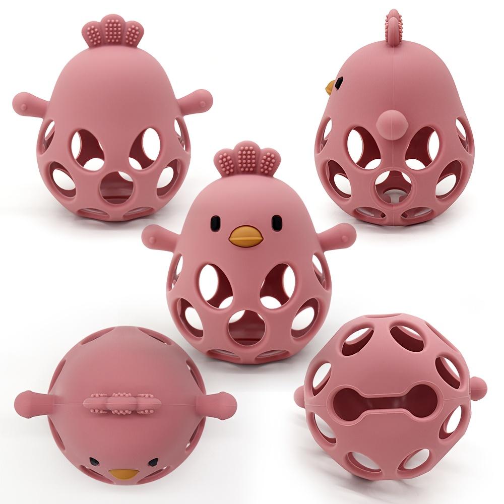 Jucărie de dentiție din silicon, culori asortate, puișor cu zornăitoare - Jucărie de prins cu mâna și de mestecat pentru cei mici