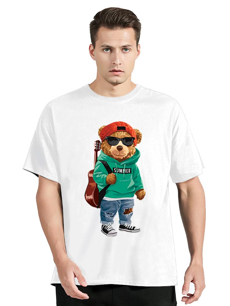 A Cool Bear With A Guitar And Sunglasses Funny Tshirt Unisex Fashion Short Sleeve Casual Clothes Oversized Tshirt Hip Hop Tees