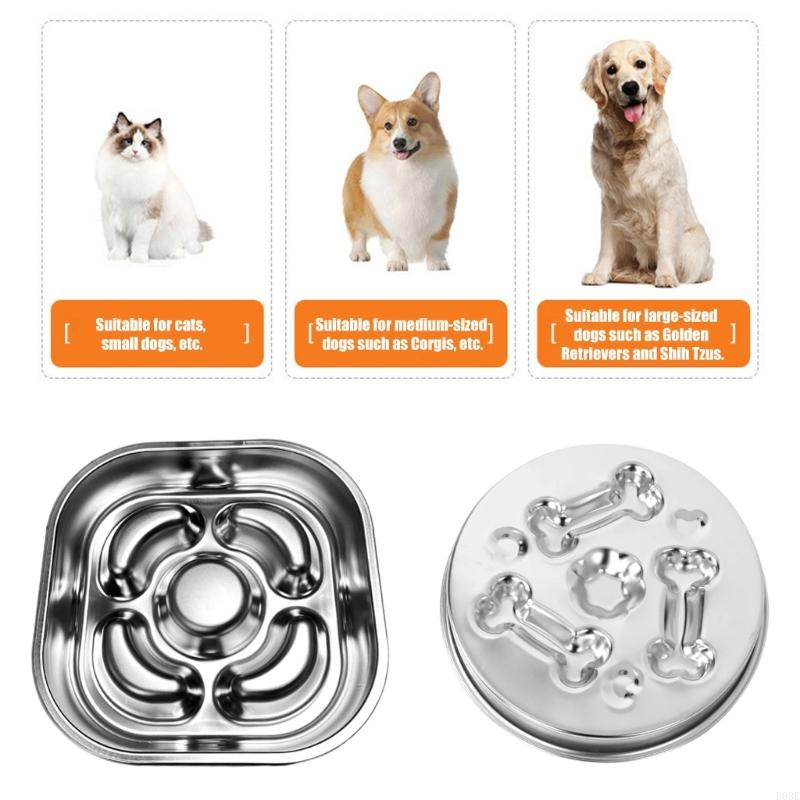 Thick 304 Stainless Steel Dogs Bowl With Antislip Base and Raised Pattern Slow Feeding Mazes Dish for Media Large Dogs B03E