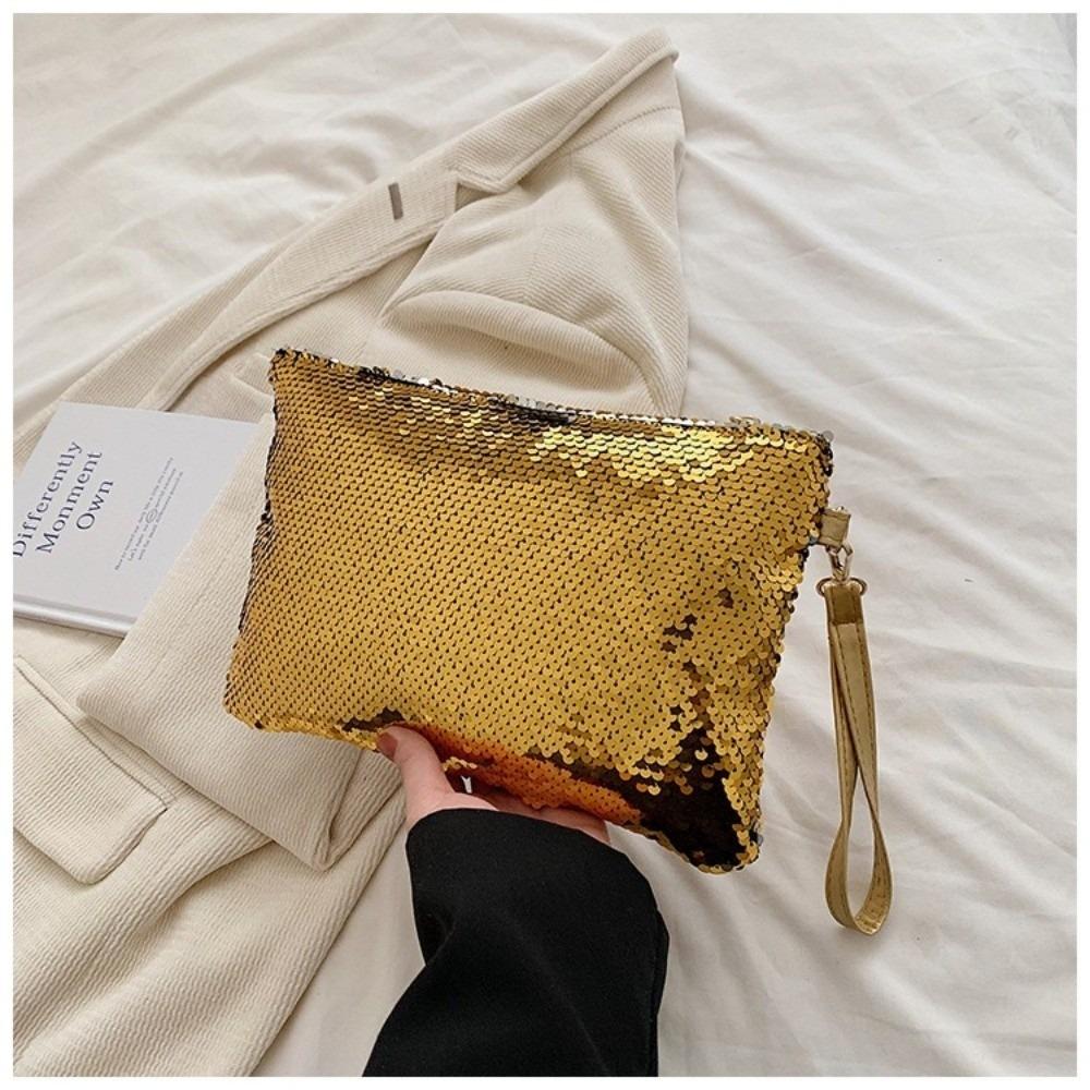 Shiny Sequins Cosmetic Bag Large Capacity Multifunctional Storage Bag with Zipper with Handle Makeup Bag Multi-Purpose Use