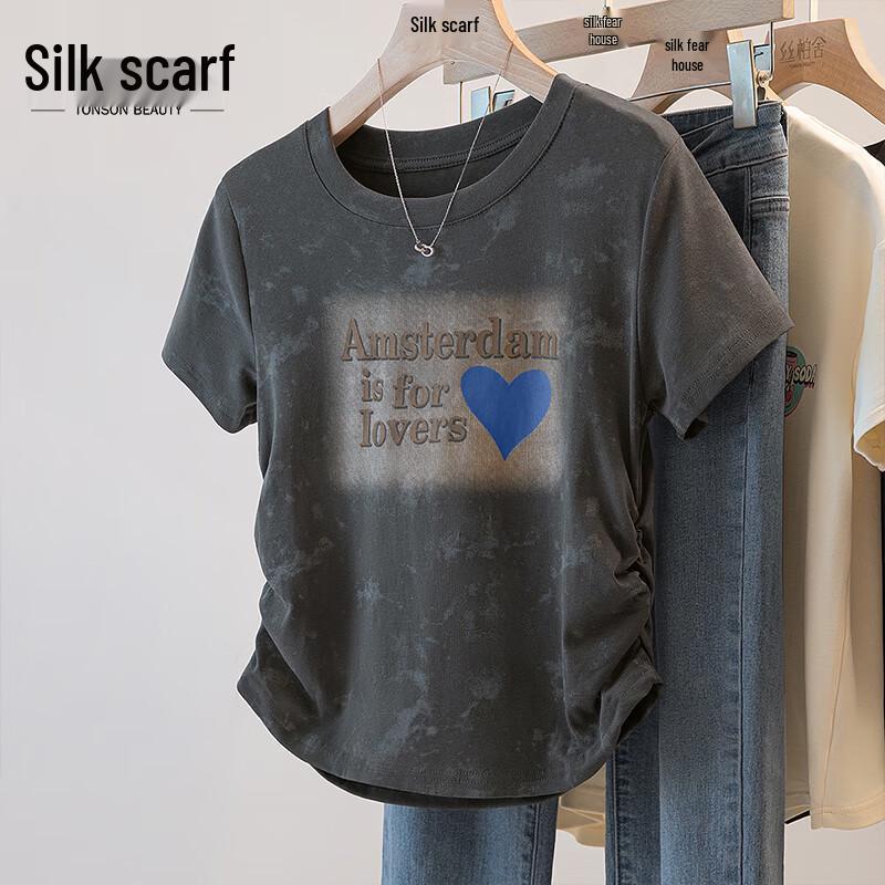 Women s Printed Round Neck Short Sleeve T-Shirt One Size