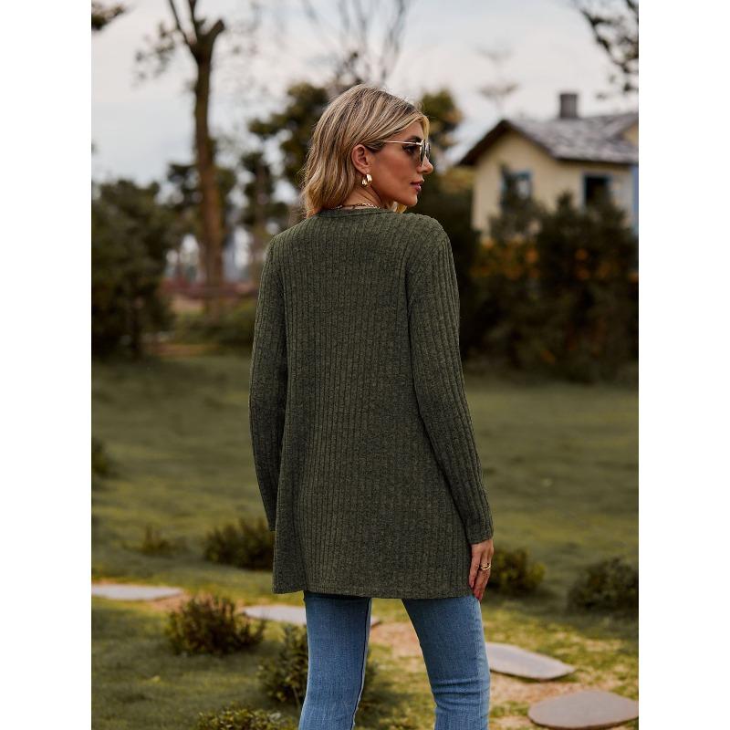 VEZFAA Giacche e cappotti a maniche lunghe con scollo a V, a tinta unita, casual, autunno e inverno, da donna