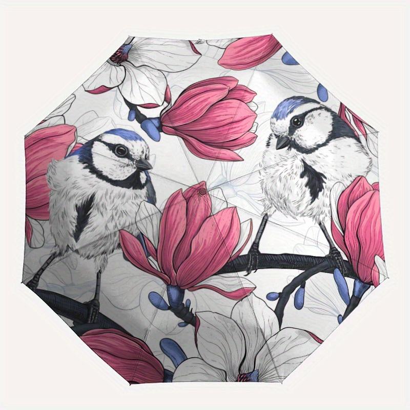 

1pc Bird Print Automatic Open/close Folding Umbrella, Compact Portable Travel Umbrella, Perfect Birthday/Christmas, Cute Umbrella, Durable C
