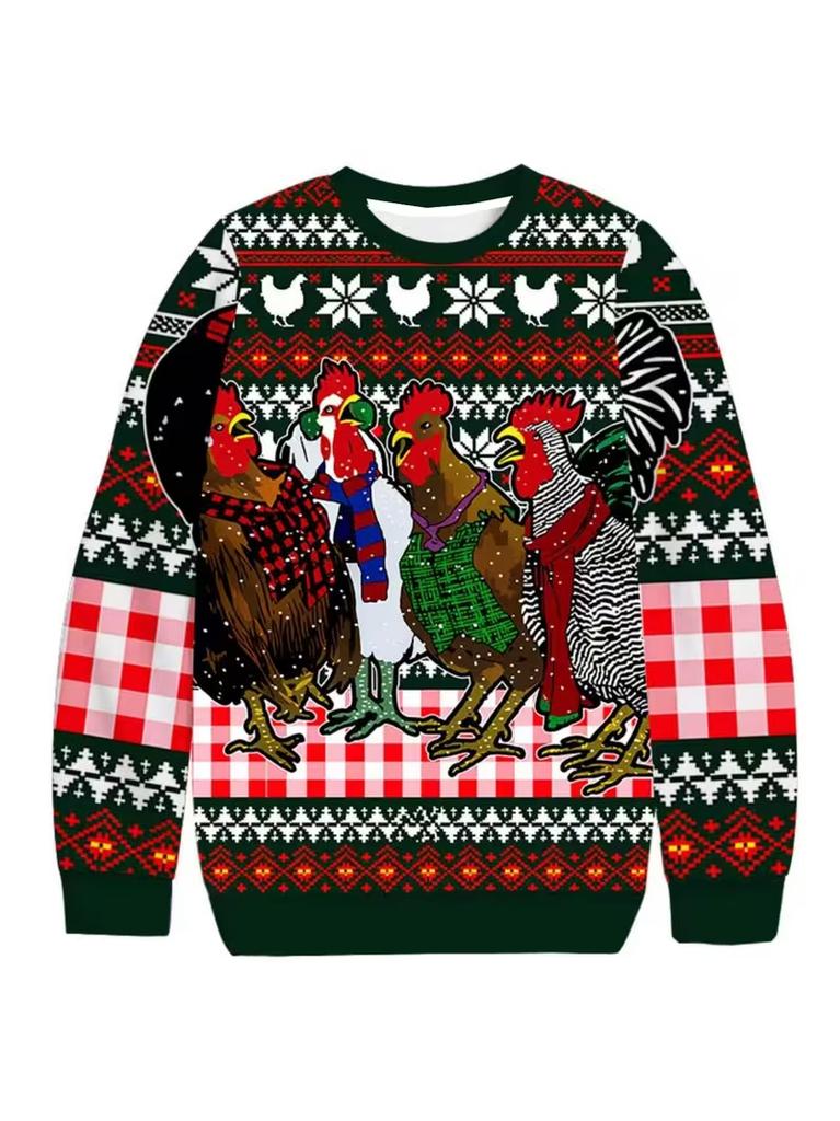 Funny Rooster Ugly Christmas Sweatshirt Men Women 3D Print Ugly Sweater Holiday Party Pullover Xmas Gift For Men Women Top New