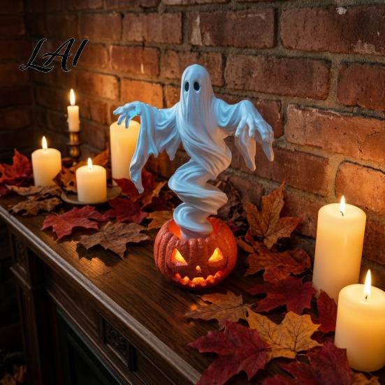 Halloween Ghost Pumpkin Decor Swirling Yard Lamp Lighted Spooky Statue Warm LED Outdoor Collectible Haunted House Ornament Decor Fall Autumn Garden