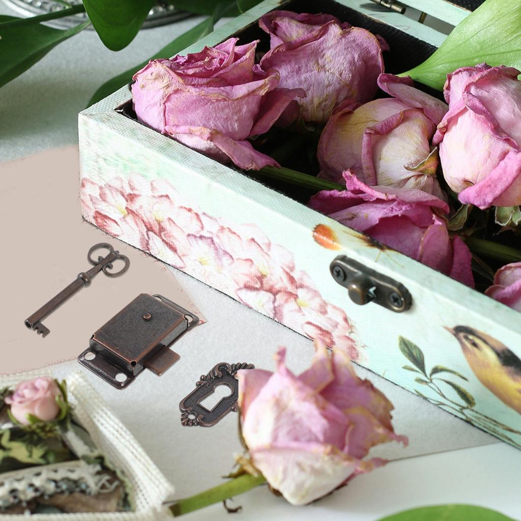 1Set Vintage Cabinet Lock Set with Keys Heavy Duty Iron Zinc Alloy for Jewelry Boxes Cabinets Cupboards Desk Drawers Lock Kit