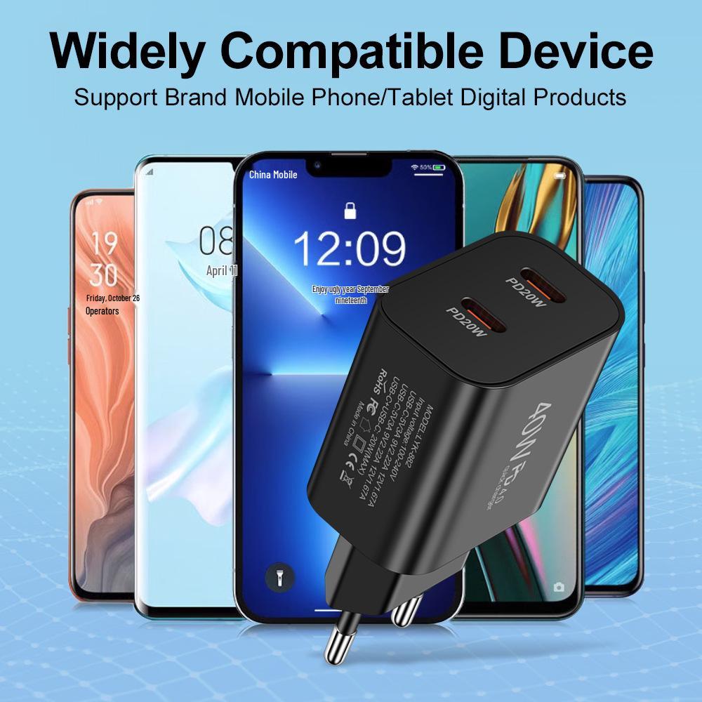 40W Dual PD Type-C Fast Charger for Mobile Phones