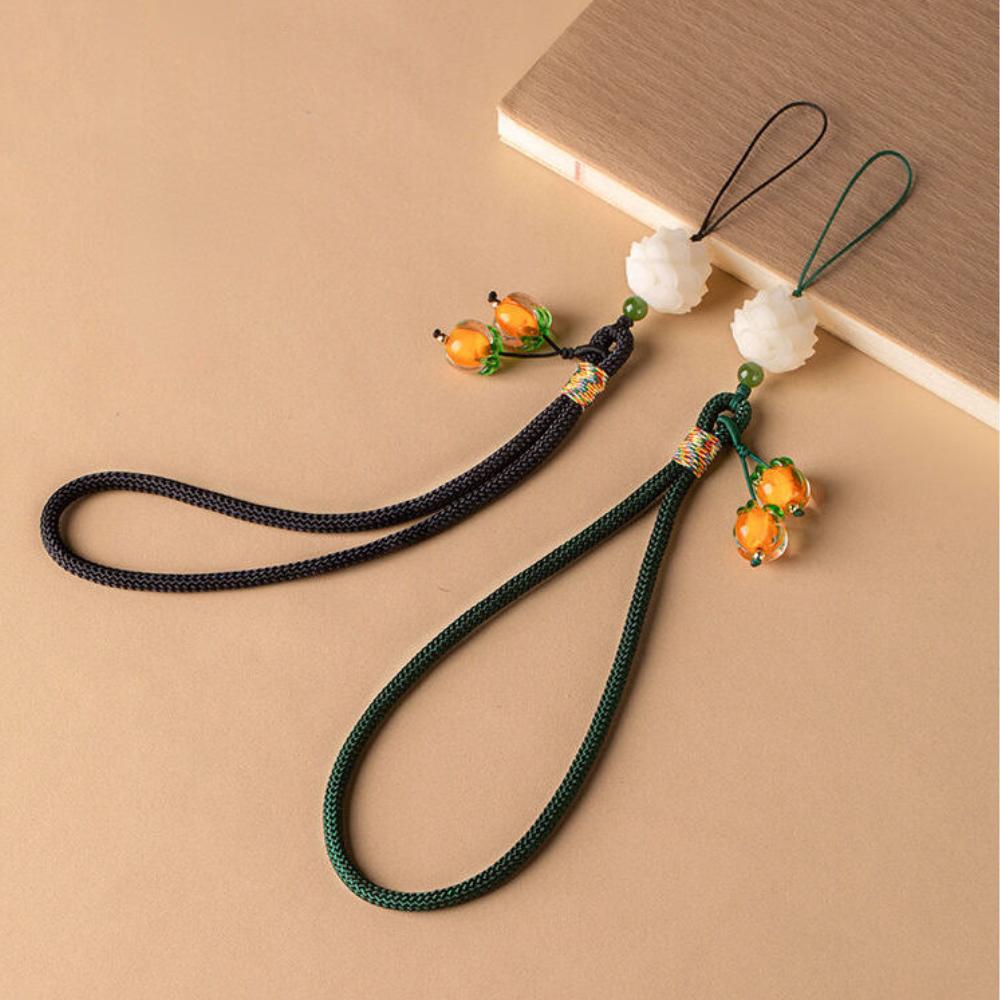 Chinese Good Luck Persimmon Phone Charm Glass Bead Wrist Strap Sturdy -lost Cellphone Lanyard