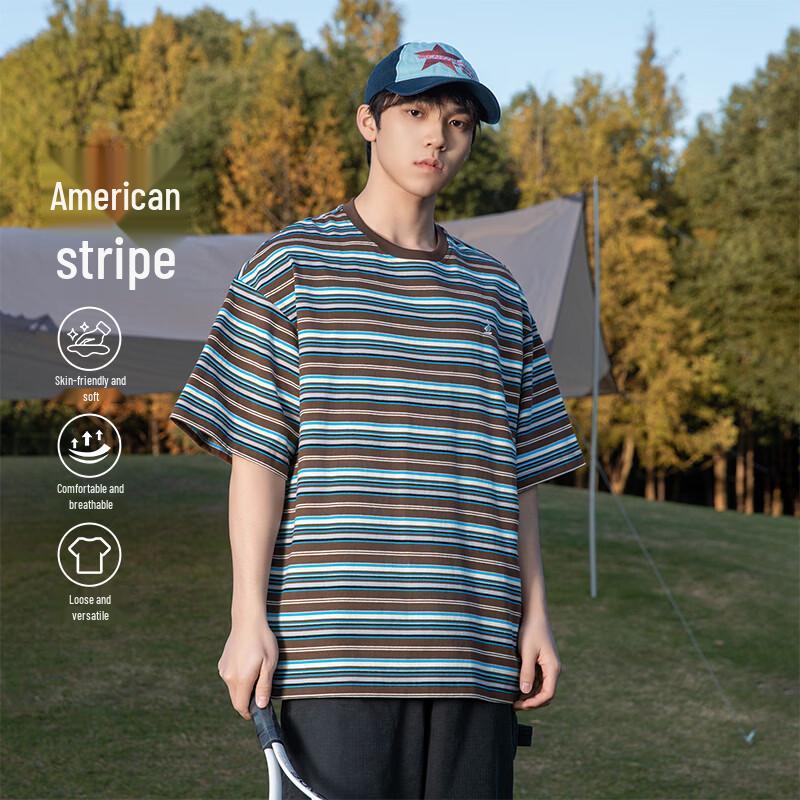 VUUG Retro Striped Loose Fit Short Sleeve T-Shirt XL