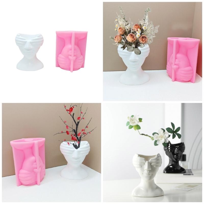 Stylish Flowerpot Silicone Mold Concrete Mould Human Face Shape Flowerpot Molds Cements Mould Silicone Material for Vase