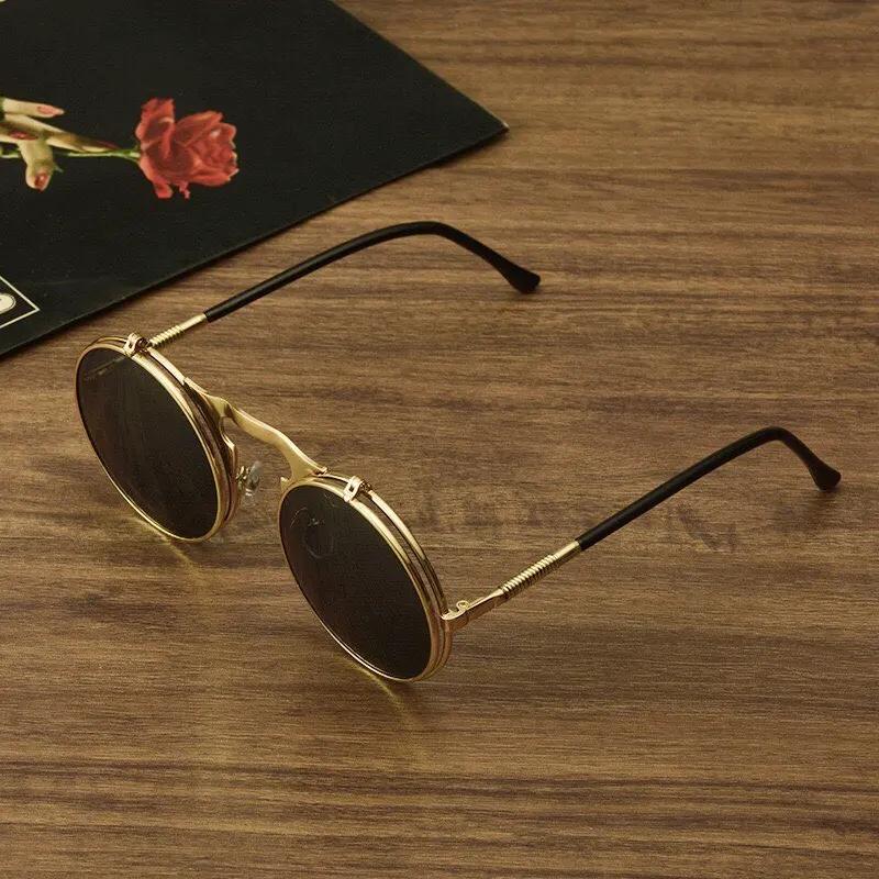 Flip Sun Glasses Steampunk Fold Men and Women Double Lens Clear Alloy Frame Eyewear Eyeglasses Shade UV400 Sunglasses