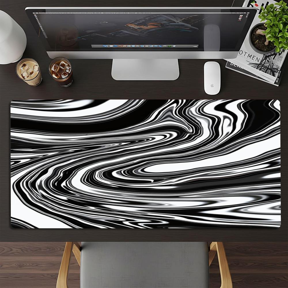 Large Black Marble Swirl XXL Mousepad Abstract Liquid Texture Deskmat Non-Slip Rubber Gaming Pc Keyboard Desk Gamer Mats