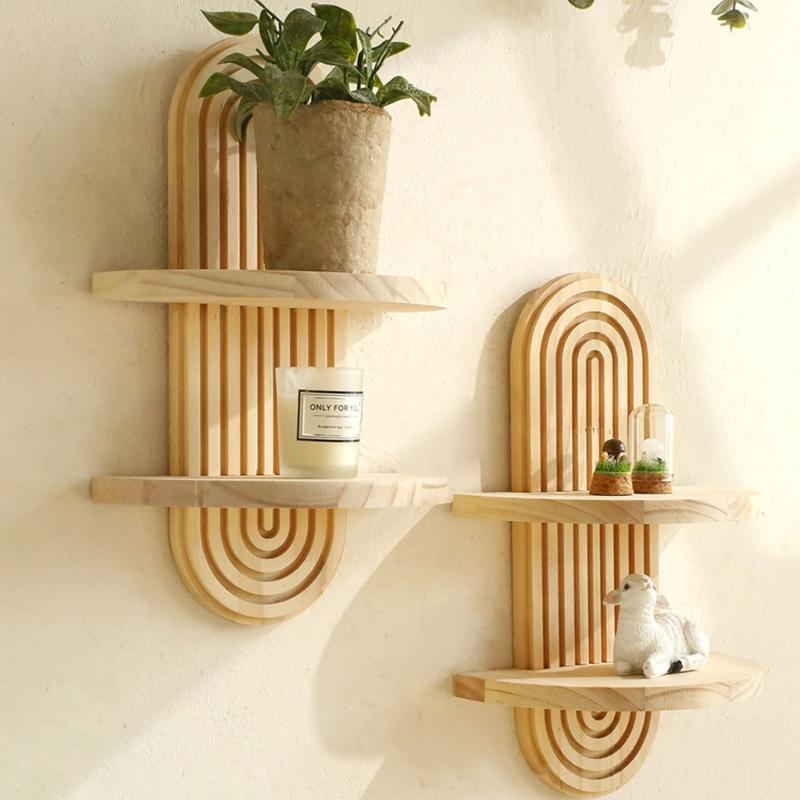 Elegant Wooden Arched Floating Shelf Decorative Rainbow Arch Books Storage Display Rack Bedroom Wall Decoration