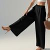 Damen Hose Hohe Taille Gerade Weiter Bein Lange Hose mit Elastischem Bund Tiefe Taschen Knitterarm Casual Hose