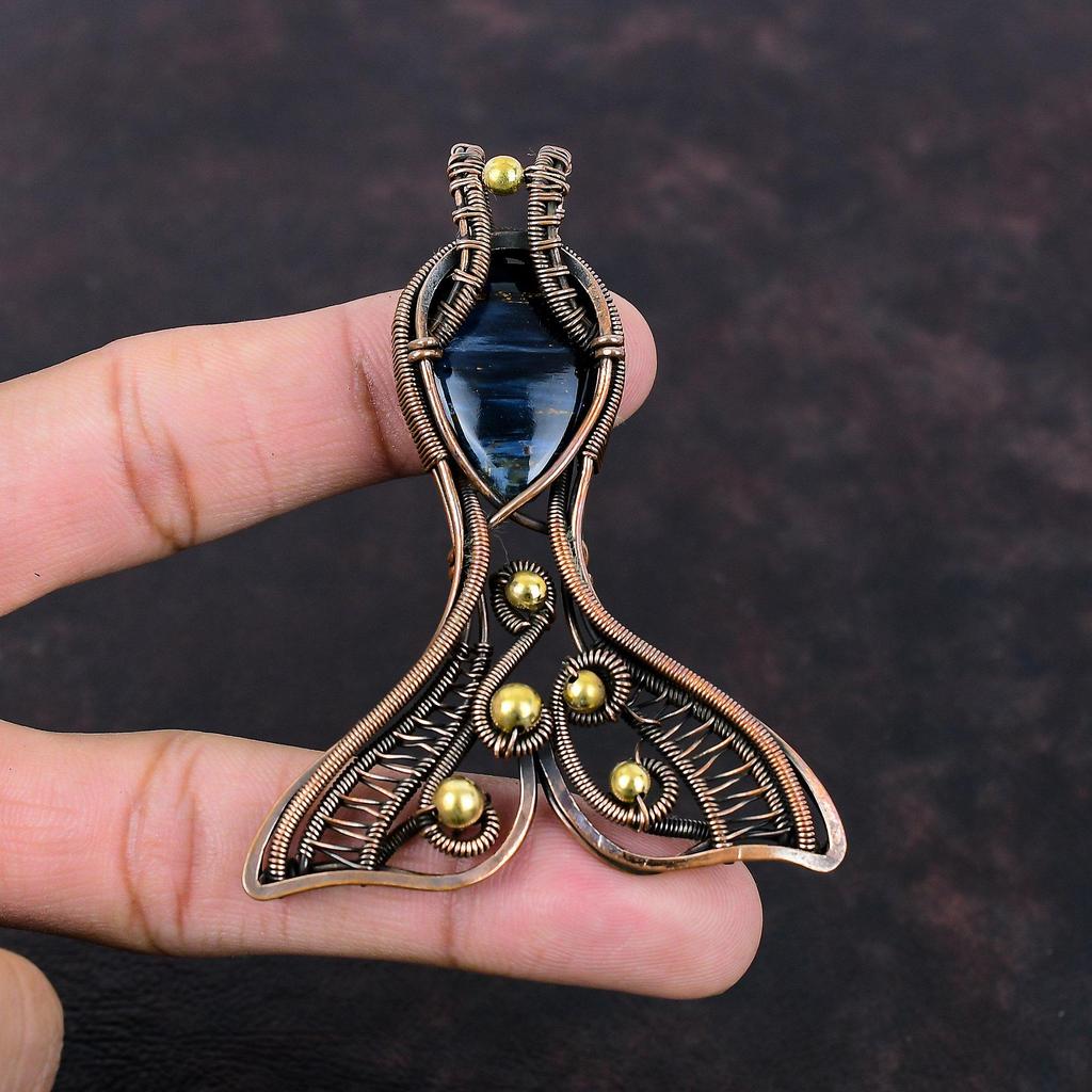 Pietersite Pendant Copper Wire Wrapped Pendant Fish Gemstone Pendant Handmade Pietersite Jewelry Boho Hippie Pendant Copper Jewelry For Gift