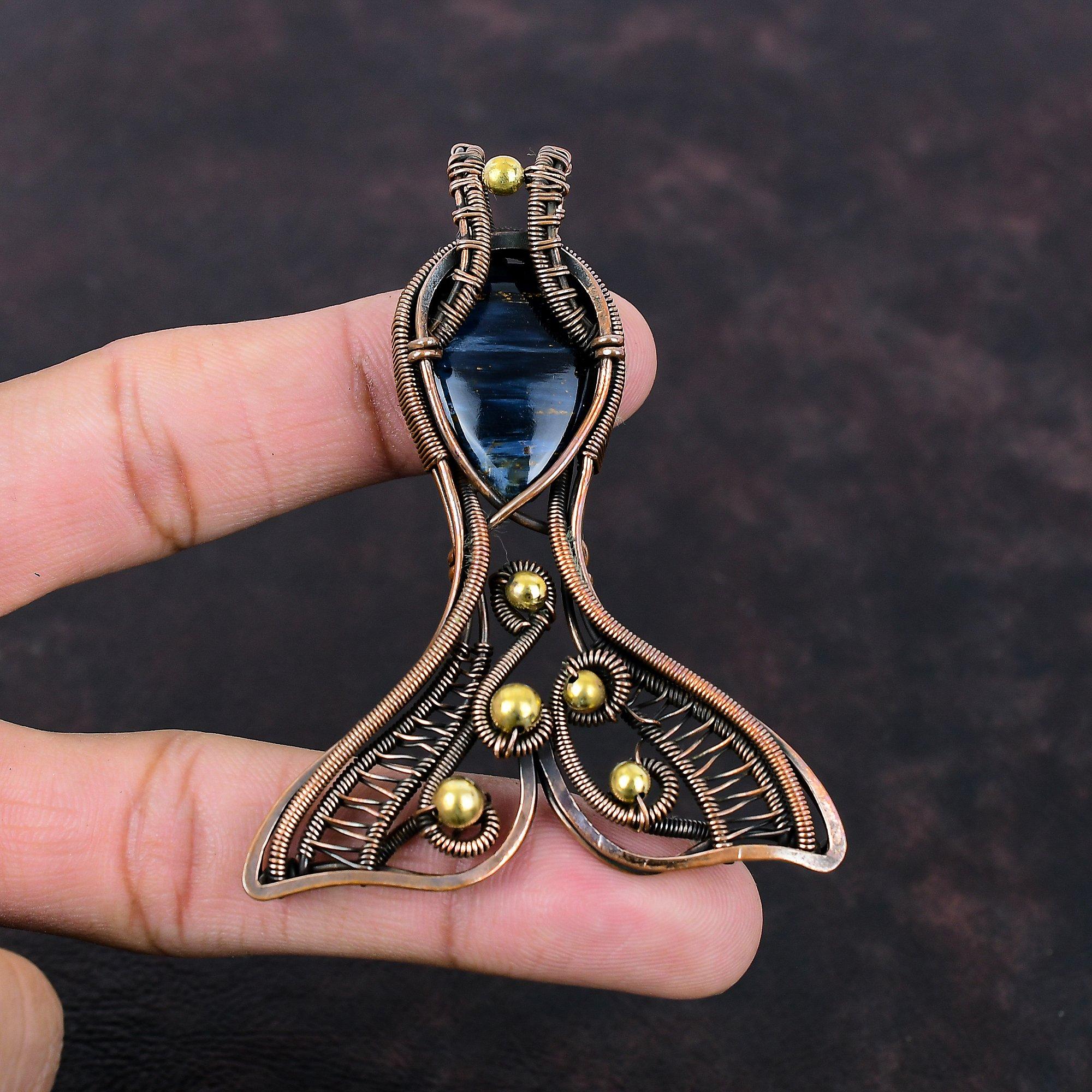 

Подвеска из питерсита, обмотанная медной проволокой, подвеска с рыбой из драгоценного камня, украшения ручной работы из питерсита, подвеска в стиле бохо-хиппи, медные украшения в подарок