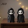 Black Robed Skeleton Statue 3D Printed Grim Reaper Figurine, Gothic Robe Statue, Halloween Decor Mini Model Toy for Desktop Decoration