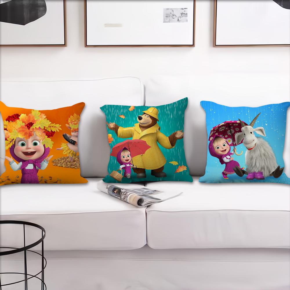 Cartoon M-Masha und die B-Bären süßer Kissenbezug Kissenhülle Zuhause Sofa Wohnzimmer Dekoration Büro Auto Nordische Schlichtheit