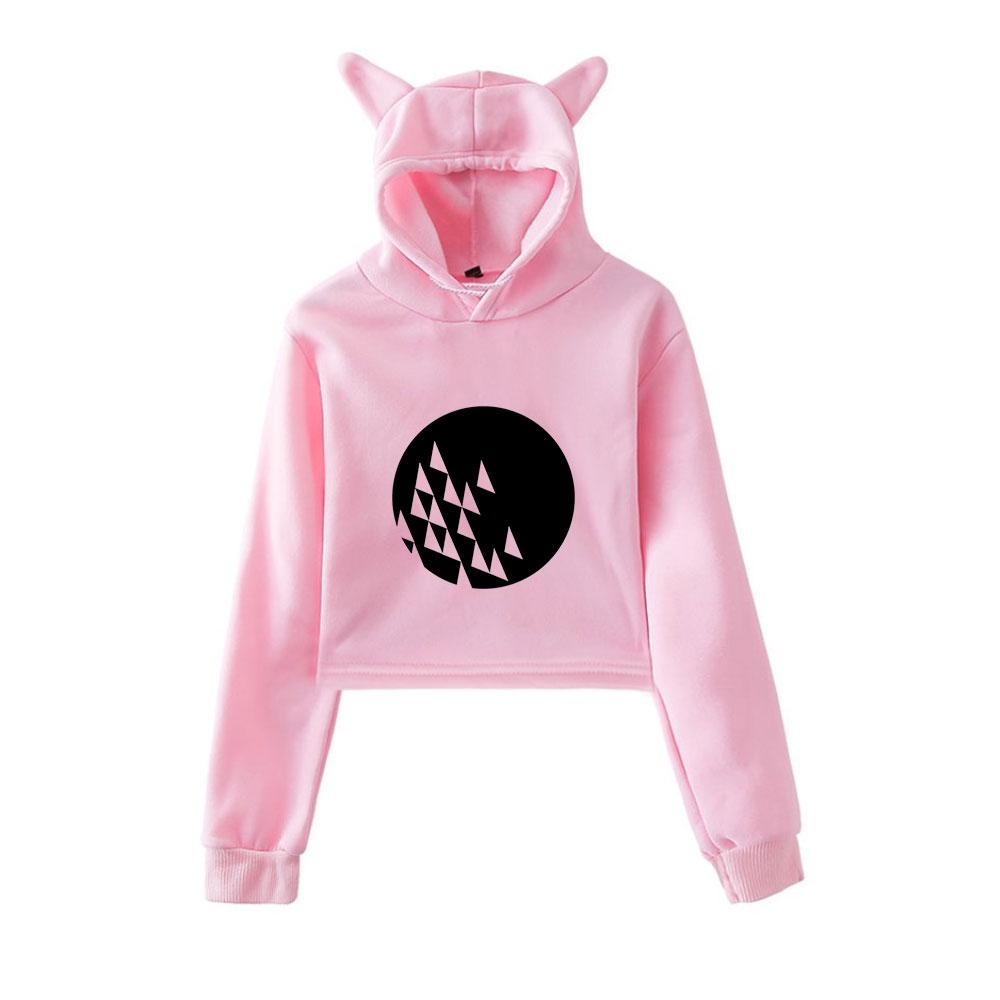 Fashion Robin Schulz Printed Kawaii Crop Top Hoodie Funny Cat Ear Cropped Short Sweatshirt Hooded Pullover Women Tops Streetwear