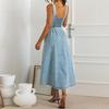 2026 Summer Women's Blue Denim Strappy Single-breasted Mid-length Dress