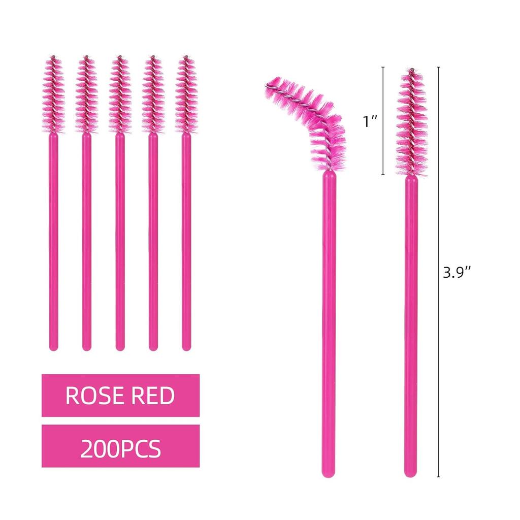 200 Pcs Disposable Eyelash Brushes Mascara Wands for Eye Lashes Extension Eyebrow and Makeup, Hotpink