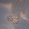 Rotatable Pink CZ Flower Pendant Necklace, 18K Gold Plated Dainty Choker, Elegant Romantic Jewelry Gift for Women