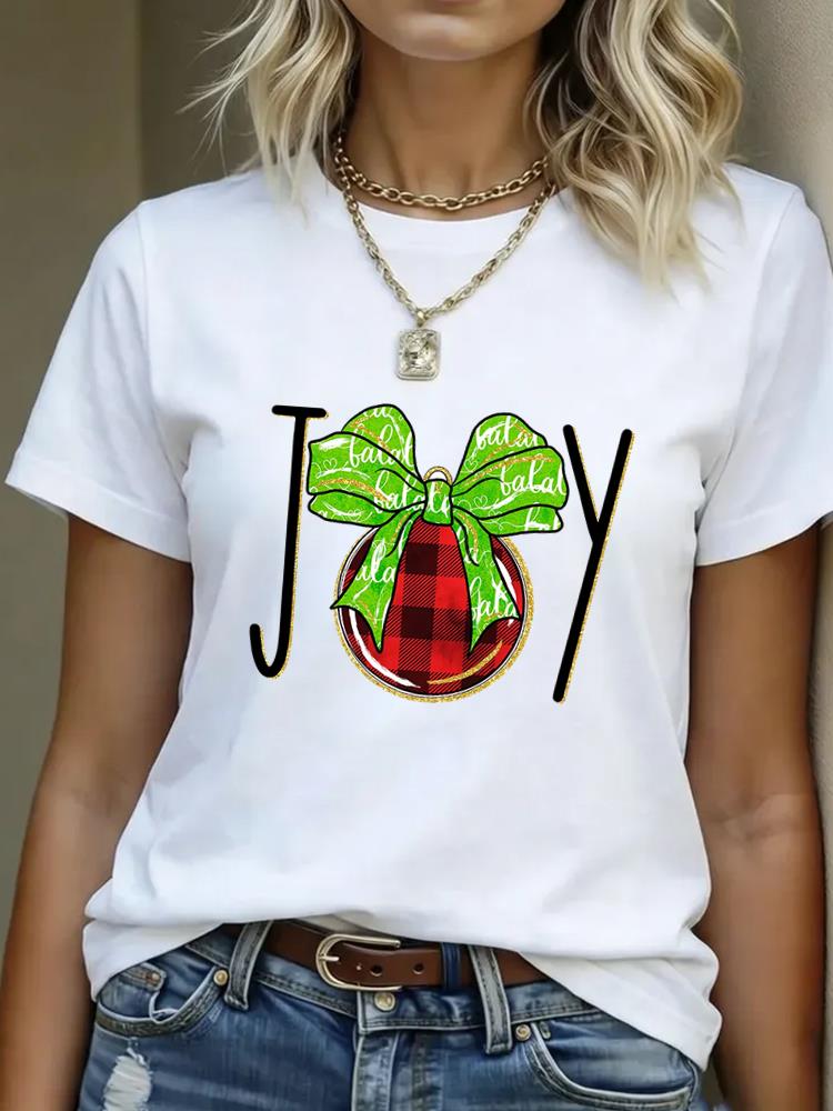 (Asian Size) T Shirt Print Casual New Year Short Sleeve T-shirts leopard Merry Christmas Fashion Women's Top O-neck Clothing Graphic Tee