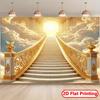 1 Piece of Heavenly Staircase Background Cloth - Golden Staircase and Sacred Light Religion, Suitable for Homes and Churches