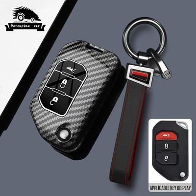 Abs Carbon Fiber Key Shell Holder Cover Remote Protector Case For Jeep Wrangler Jl Tj Gladiator Jt Keychain Protector