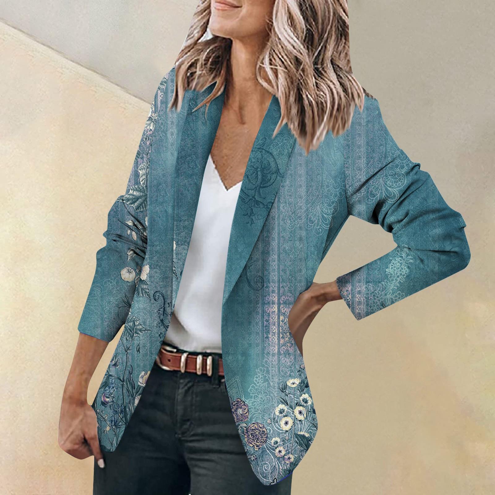 

Жіноча куртка з довгим рукавом і коміром-кардиганом на одному ґудзику. Топ для бізнесу та відпочинку L ціан