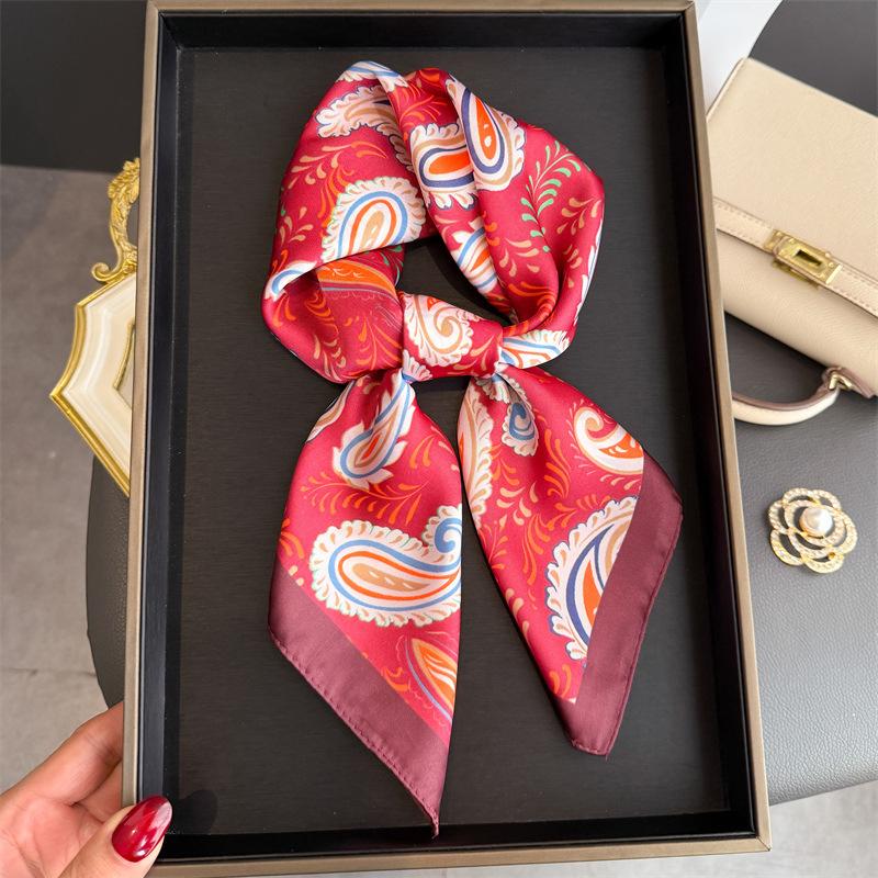 Silk Square Scarf Women Luxury Floral Print Soft Satin Kerchief Hairband Neckerchief Head Hijab Lady Headband Foulard Bag Ribbon