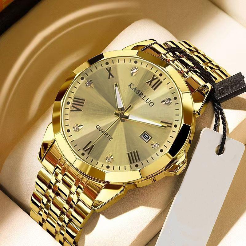 Men's Luxury Waterproof Steel Band Watch with Calendar - Trendy Fashion Design