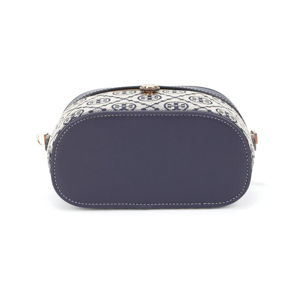 Tory Burch T Monogram Canvas Adjustable Detachable Shoulder Strap Button Closure Fabric Tote Bag Women Handbags Navy-Blue 165010-405