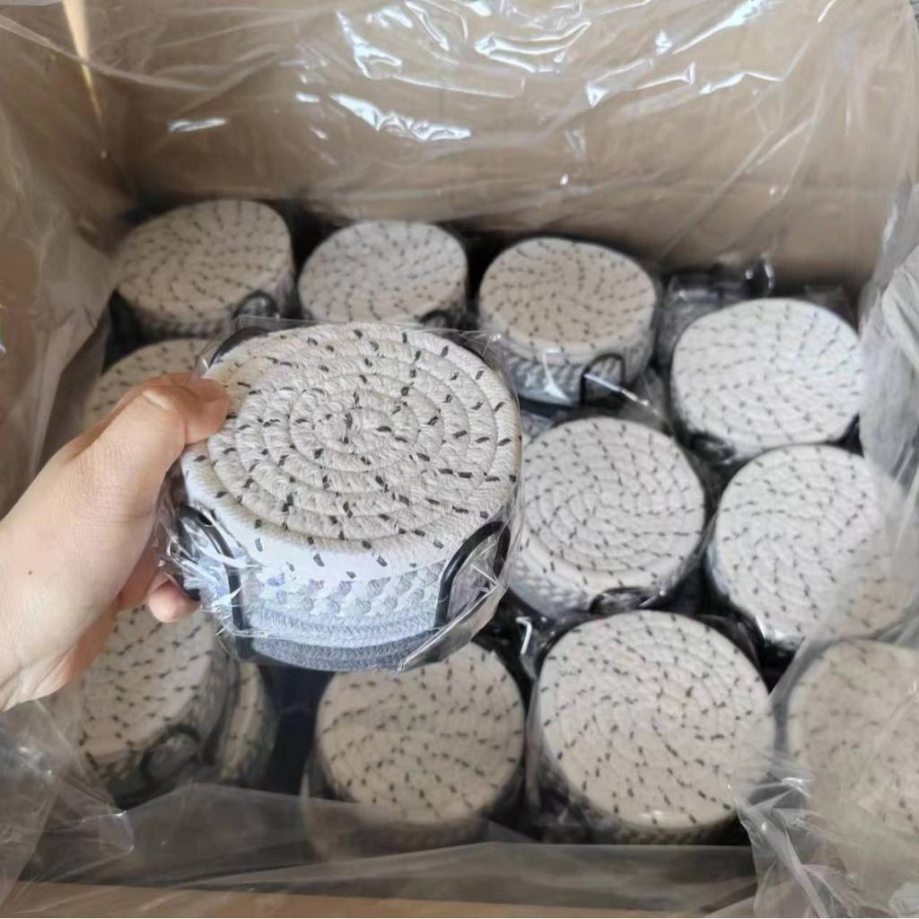 HeMu 8-Piece Set Absorbent Coasters for Drinks, Minimalist Cotton Woven Coasters Coffee Table Decor Boho Cute Cup Coasters