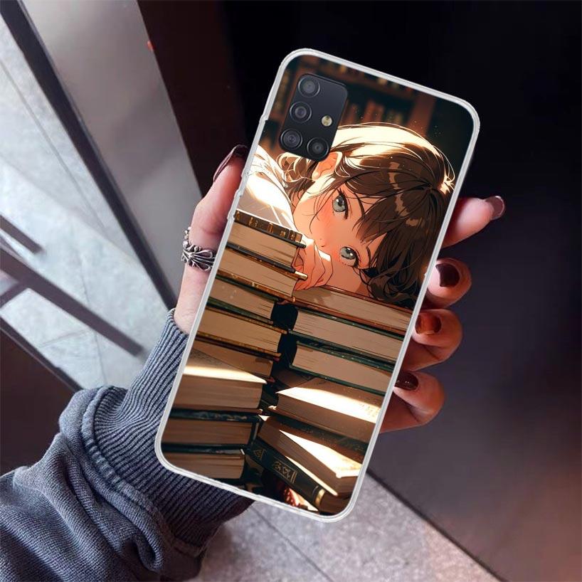 Read Books illustration Reading Phone Case For Samsung Galaxy A12 A52S A42 A32 A22 A51 A50 Note 20 Ultra 10 S10 Plus A71 A70 A31