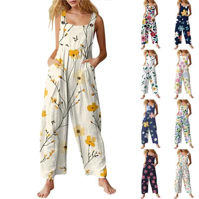 Women's Casual Jumpsuit Sleeveless Fashion Floral Print Jumpsuit